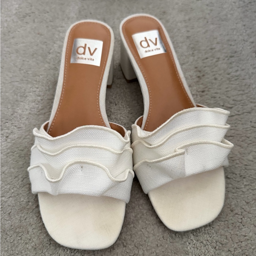 Dolce Vita Cream Ruffle Mules NEW